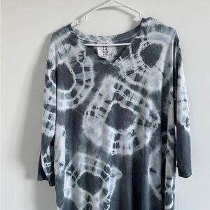 Heyne Bogut Women’s 3/4 Sleeve Top Size 3 Hand Dyed Made in USA Grey And White